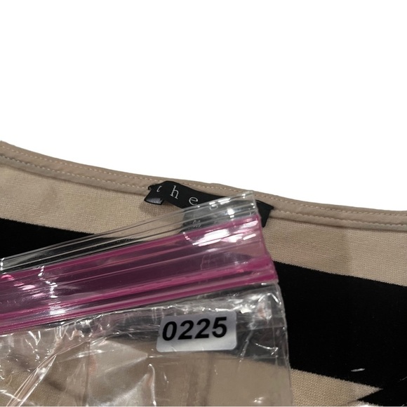 Theory Women Cream & Black Striped Long Sleeve Round Neck Mini Shift Dress Sz M - Picture 14 of 15